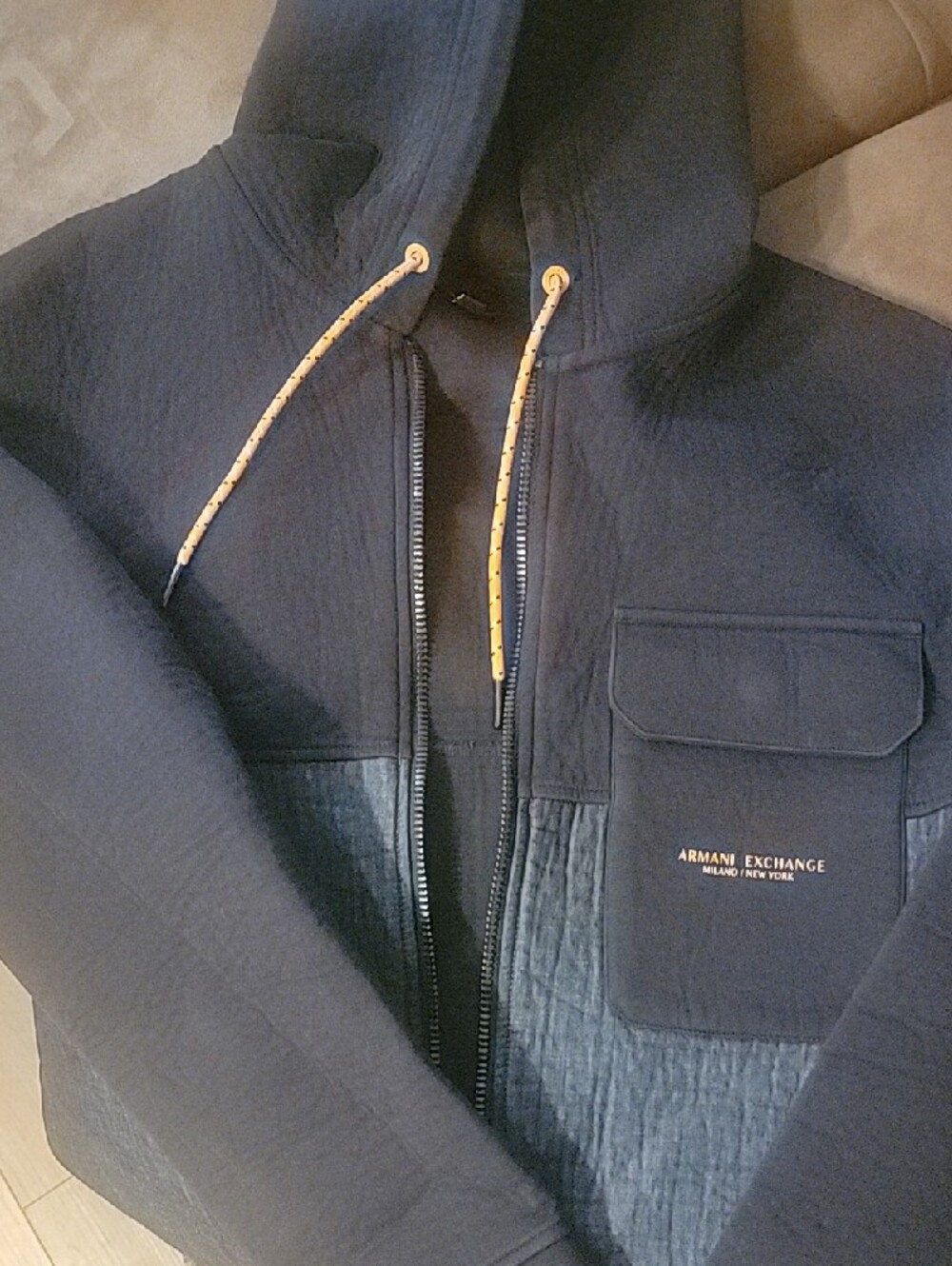 Armani Exchange Two-Tone Black/Blue Hooded Zip Jacket  Sz Lg